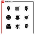 Universal Icon Symbols Group of 9 Modern Solid Glyphs of sweet, marketing, mechanical, finance, business