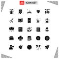 Universal Icon Symbols Group of 25 Modern Solid Glyphs of train, prize, massage, sucess, diamound
