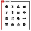 Universal Icon Symbols Group of 16 Modern Solid Glyphs of unemployment, population, food, jobless, heart