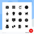 Universal Icon Symbols Group of 16 Modern Solid Glyphs of vr, father, fire, family, child