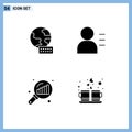 Universal Icon Symbols Group of 4 Modern Solid Glyphs of world, search stats, education, data analyzing, heart