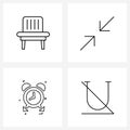 4 Universal Icons Pixel Perfect Symbols of armchair; alarm; house; retract; clock Royalty Free Stock Photo