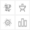 4 Universal Icons Pixel Perfect Symbols of bus; sun; minibus; cooking food; sunny