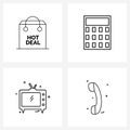 4 Universal Icons Pixel Perfect Symbols of deal, home, cyber, calculations, television