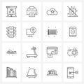 16 Universal Icons Pixel Perfect Symbols of desktop, traffic light, server, traffic, interdiction Royalty Free Stock Photo