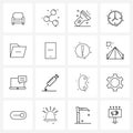16 Universal Icons Pixel Perfect Symbols of files, archive, flashlight, clock, time