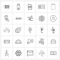 25 Universal Icons Pixel Perfect Symbols of glass, canning, file type, bottle, card Royalty Free Stock Photo