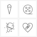 4 Universal Icons Pixel Perfect Symbols of ice cream, sports, junk food, reel, heart damage
