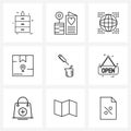 9 Universal Icons Pixel Perfect Symbols of medical, location, glob, delivery, box