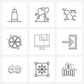 9 Universal Icons Pixel Perfect Symbols of mobile, food, valentine, fruit, glass