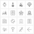 16 Universal Icons Pixel Perfect Symbols of office, flying, games, jump, parachute Royalty Free Stock Photo