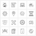 16 Universal Icons Pixel Perfect Symbols of ui, ship, paper, travel, transport
