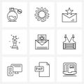 9 Universal Icons Pixel Perfect Symbols of win, prize, flower, trophy, mail