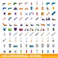 100 universal icons set, cartoon style Royalty Free Stock Photo