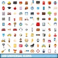 100 universal icons set, cartoon style Royalty Free Stock Photo