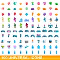 100 universal icons set, cartoon style