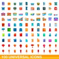 100 universal icons set, cartoon style Royalty Free Stock Photo