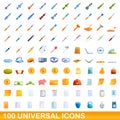 100 universal icons set, cartoon style Royalty Free Stock Photo