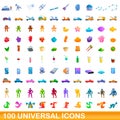 100 universal icons set, cartoon style Royalty Free Stock Photo