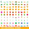 100 universal icons set, cartoon style Royalty Free Stock Photo