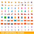 100 universal icons set, cartoon style Royalty Free Stock Photo