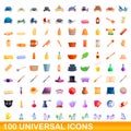 100 universal icons set, cartoon style Royalty Free Stock Photo