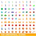 100 universal icons set, cartoon style Royalty Free Stock Photo