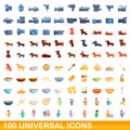 100 universal icons set, cartoon style Royalty Free Stock Photo