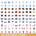 100 universal icons set, cartoon style Royalty Free Stock Photo