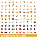 100 universal icons set, cartoon style Royalty Free Stock Photo