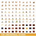 100 universal icons set, cartoon style Royalty Free Stock Photo