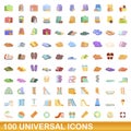 100 universal icons set, cartoon style Royalty Free Stock Photo