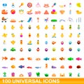 100 universal icons set, cartoon style