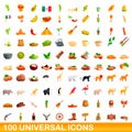 100 universal icons set, cartoon style Royalty Free Stock Photo