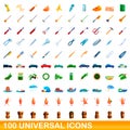 100 universal icons set, cartoon style