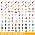 100 universal icons set, cartoon style Royalty Free Stock Photo