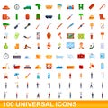 100 universal icons set, cartoon style Royalty Free Stock Photo