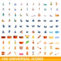 100 universal icons set, cartoon style Royalty Free Stock Photo