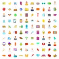 100 universal icons set, cartoon style Royalty Free Stock Photo