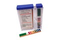 Universal indicator, the pH indicator and Closeup of a box of pH indicator test strips Royalty Free Stock Photo