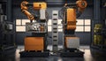 Universal industrial robotics arm, automatic robotic manipulators in production.