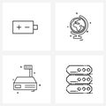 4 Universal Line Icon Pixel Perfect Symbols of battery, weight machine, world, global, network