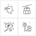 4 Universal Line Icon Pixel Perfect Symbols of brain, thinking, locked, ropeway, communication