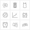 Set of 9 Modern Line Icons of business, graph rising, top, earth, globe