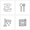 4 Universal Line Icon Pixel Perfect Symbols of call, crime detection book, fork, airflow