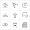 9 Universal Line Icon Pixel Perfect Symbols of cd, up, powerlift, arrow, mountain