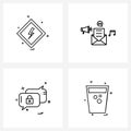 4 Universal Line Icon Pixel Perfect Symbols of charge, email, power, sound, locked Royalty Free Stock Photo