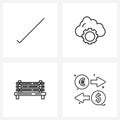 4 Universal Line Icon Pixel Perfect Symbols of check, wooden bench, cloud, bench, conversion
