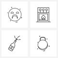 4 Universal Line Icon Pixel Perfect Symbols of emoji, matches, sad, fire, bottle