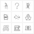 9 Universal Line Icon Pixel Perfect Symbols of fish pond, wav, camcorder, files, file type